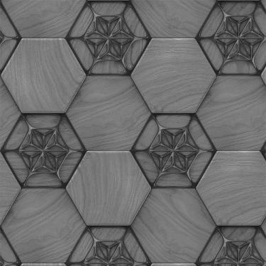 Imagem de Papel de Parede Adesivo Geométrico Hexágono Cinza Autocolante 1 Metro 
