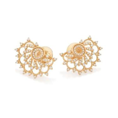 Imagem de Brincos rommanel banhado ouro 18k feminino grande maxi meia flor lótus