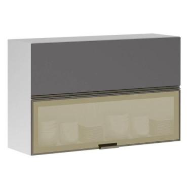 Imagem de Armário Basculante Misto Perola 120 cm 2 Portas Alumínio e com Vidro R