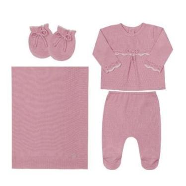 Imagem de Saída Maternidade Bebê Menina 4Pçs Malha Tricô Paraiso 16133-Feminino