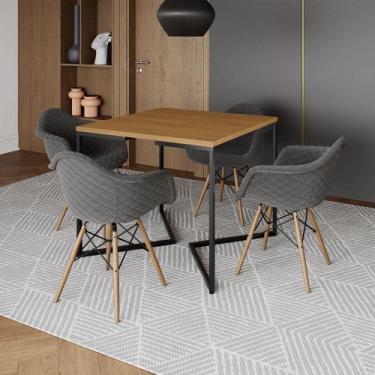 Imagem de Jogo de Mesa Industrial Base Preta Tampo Quadrado 90cm Canela com 4 Po