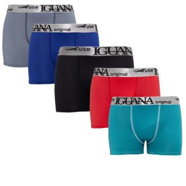 Imagem de Kit Cueca Boxer Iguana MicroFibra Lisa Masculina 10 Peças, Azul, Mascu
