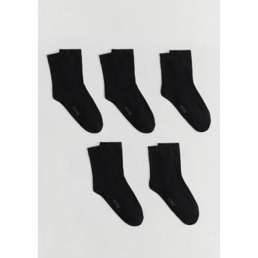 Imagem de Kit 5 Pares De Meias Unissex Cano Médio - Hering, P, Preto