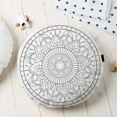 Imagem de Almofada Redonda Estampada Mandala 45x45cm Durga Cinza - FASTLAR
