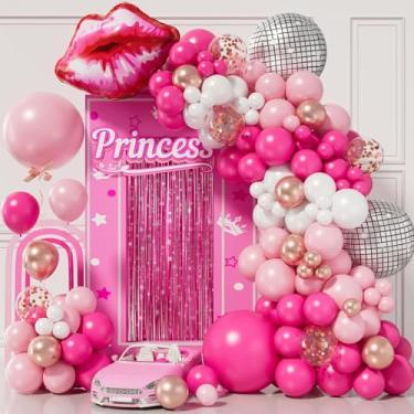 Imagem de InMemory Hot Pink Balloons Garland Arch Kit 133 Pcs Latex Pastel Pink White Gold Red Lips Balloon Princess Girls Women Wedding Anniversary Birthday Bridal Baby Shower Party Decorations