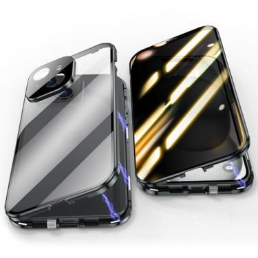 Imagem de Jonwelsy Capa antiespião para iPhone 15 Plus (6,7 polegadas), capa de vidro temperado de privacidade frontal e traseira de 360 graus, tela anti-espião, amortecedor de metal de adsorção magnética anti-peep para iPhone 15+ (preto)