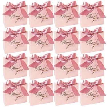 Imagem de 24 mini sacos de presente de agradecimento, pequenas caixas de lembrancinhas de festa, saco de papel rosa com fita de laço para o dia dos namorados, casamento, chá de bebê, artigos de festa de