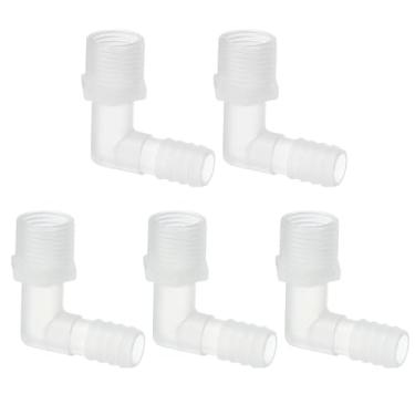 Imagem de PATIKIL Encaixe de farpa de mangueira de 1/5.1 cm G x 1/5.1 cm, encaixes de cotovelo L, 5 peças, conector de tubo farpado de plástico, junta, adaptador de emenda para gás combustível líquido ar
