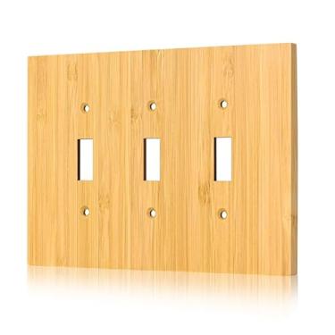 Imagem de 1 capa de interruptor de luz de madeira crua 12,2 cm x 16,20 cm capas decorativas de tomada de placa de parede de qualidade de bambu capa de placa de interruptor de luz triplo basculante 3 placas de