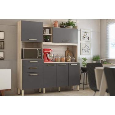 Imagem de Kit de Cozinha Compacta Select c/ 6 Portas e 2 Gavetas 178x194 Avena/Grafito - Demóbile