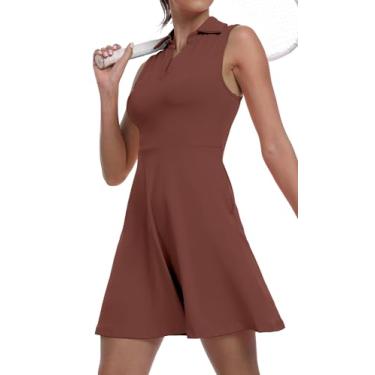 Imagem de Vestido feminino de duas peças para golfe FPS 50+ esportivo esportivo esportivo com bolso e shorts separados, 06 Marrom, 3G
