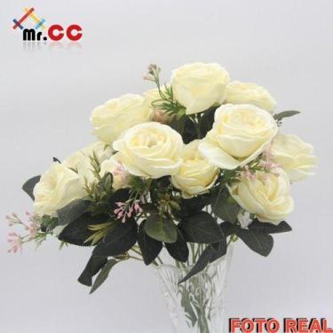 Imagem de Buquê Rosa Envelhecido Galho C/9 Flores Artificial Casamento - oem
