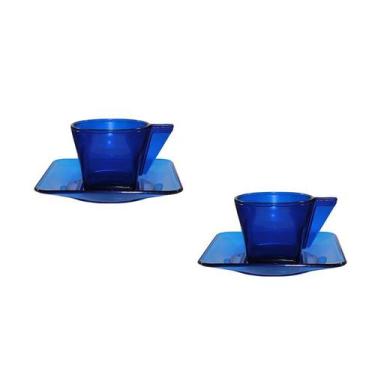 Imagem de Kit 2 Xícara E Pires Cristal Azul 50Ml Plástico - Bb Store
