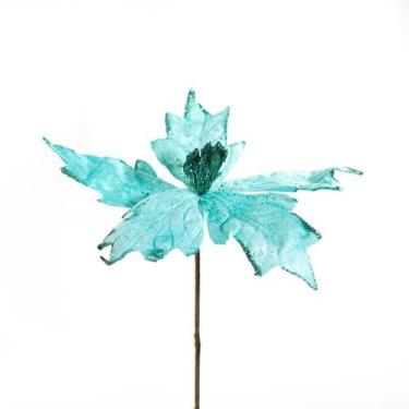 Imagem de Kit 2 Flores Decoração Natal Artificial Brilho Azul 19cm - Gici Christ