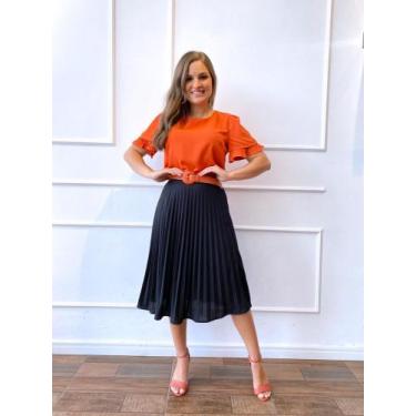 Imagem de Saia midi plissada preta moda evangélica tamanho P  - Lolita Flor