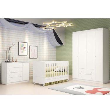 Imagem de Quarto de Bebê Roupeiro 4 Portas + Cômoda Sapateira + Berço Padão Amer
