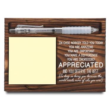 Imagem de Presentes de agradecimento, presentes inspiradores, presentes de agradecimento para colega de trabalho, suporte de notas adesivas, dispensador de notas post-it para mesa, porta-notas de madeira e