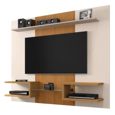 Imagem de Painel Suspenso Para TV Até 55 Polegadas Atlas Off White/Cinamomo/Ripa