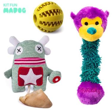 Imagem de Kit Brinquedo Pet MADOG Fun 1 Bolinha e 2 Pelúcias (sortido)