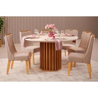 Imagem de Cozinha Completa Viena Tampo Madeirado c/ Vidro 136cm e 6 Cadeiras Bia