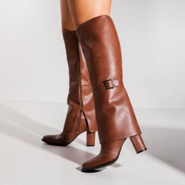 Imagem de Bota Feminina Elisa Casual Over Knee Cano Longo Lapela Dobrada Com Fiv