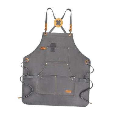 Imagem de ＫＬＫＣＭＳ de lona de chef com bolsos de trabalho para churrasco para áreas externas para mulheres e homens Cozinhar Café Loja, Cinza