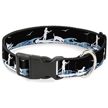 Imagem de Buckle-Down Sup com coleira de clipe de plástico para cães/azuis/branco, 3,8 cm de largura - serve para 40,6 a 58,4 cm de gola - média