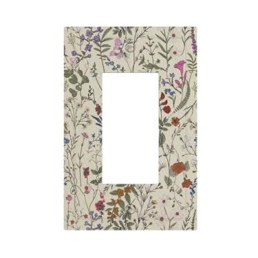 Imagem de LOLREAI Fundo bege Boho Flores Planta Folha 1 Gang Rocker Light Switch Covers Single Decora Outlet Placa de Parede Placa Decorativa Placa Frontal GFCI para Casa de Banho Country Decoração de Quarto