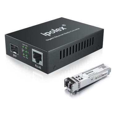 Imagem de ipolex Conversor de mídia Gigabit multimodo LC de fibra para Ethernet com módulo SFP SX, fibra de 1,25 G para cobre RJ45, 1000Base-SX para 10/100/1000Base-TX, MMF, transmissão de até 550 metros/1804