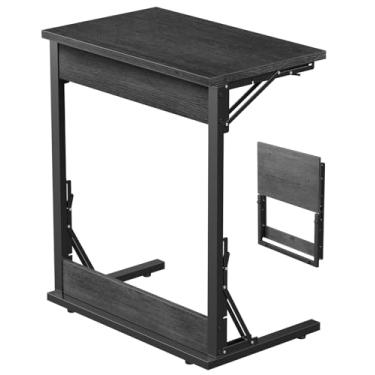 Imagem de Tatub Mesa de canto dobrável em forma de C de 61 cm de largura, mesa lateral pequena para sofá, bandeja de TV com moldura de metal para sala de estar, quarto, cinza claro