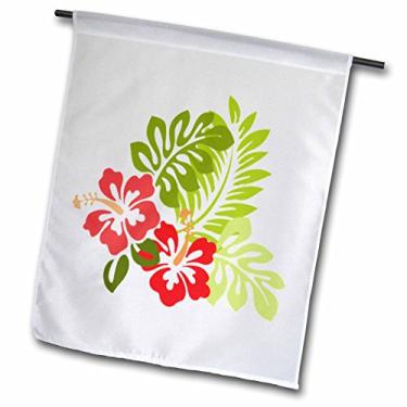 Imagem de 3dRose fl_41559_1 bandeira de jardim havaiana com estampa de folhas de hibisco N, 30 x 45 cm