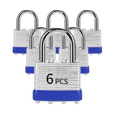 Imagem de Cadeados com a mesma chave, LQYN 6 peças de cadeado laminado com chave (1-9/40.6 cm, 40 mm), fechaduras semelhantes com chave, manilha normal, para armário de armazenamento, trava de ferrolho, caixa