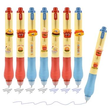 Imagem de Temiary 8 peças de canetas de gel retráteis apagáveis, desenhos animados, apagáveis, escrita suave, fácil de apagar, tinta azul e preta para anotações, palavras cruzadas (comida)