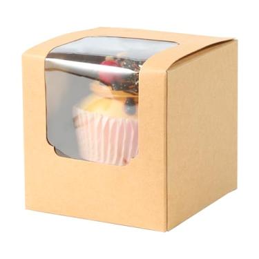 Imagem de ihomecooker 25 Pcs Único Branco Cupcakes Recipientes Caixas de Presente com Janela Inserções Alça para Caixas de Doces de Casamento (25P-Marrom)