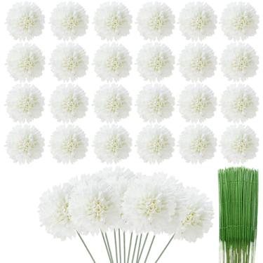 Imagem de HinyoCo 36 peças de crisântemos artificiais, cabeças de flores, buquê de bola de crisântemo de seda, buquês brancos de hortênsia para casa, escritório, cafeteria, festas e casamentos (branco marfim)