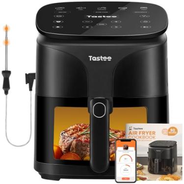 Imagem de Tastee Fritadeira a ar, fritadeiras compactas 8 em 1 de 5,5 QT, desidratador de airfryer digital de 232 °C com sonda inteligente de sensor duplo, 24 predefinições de cozimento com um toque, receitas
