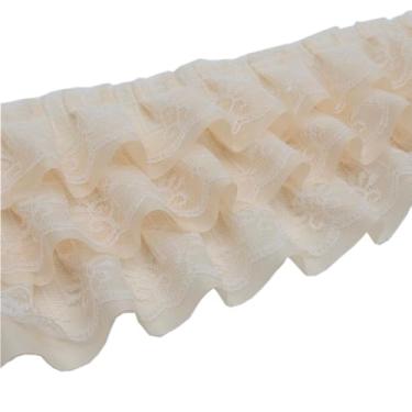 Imagem de Acabamento em tecido de renda plissada de 2 metros, 3 camadas, acabamento de renda com babados para costura, faça você mesmo, vestido estendido, blusa, acabamento em tecido de renda (bege)