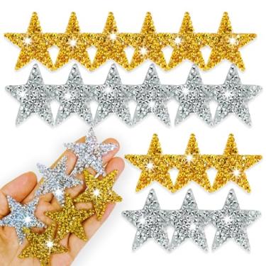 Imagem de 20 peças de remendos de strass de estrela para roupas, aplique de estrela de ferro em remendos dourados de estrelas de strass para reparo de roupas, decoração de artesanato, faça você mesmo (4 cm x 4
