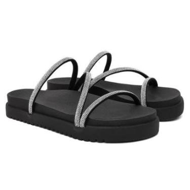 Imagem de Sandália Feminina Papete Plataforma Slide Strass Tiras Brilhantes-Feminino