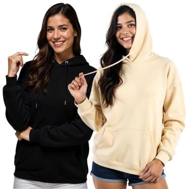 Imagem de Kit 2 Moletom Feminino Blusao Casaco Canguru Com Capuz-Feminino