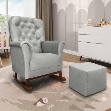 Imagem de Poltrona de Amamentação Agatha Canoa com Puff Veludo Phoenix Baby