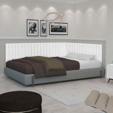 Imagem de Conjunto de Cabeceira Ripada Palito Cama casal 140 cm suspensa estofad