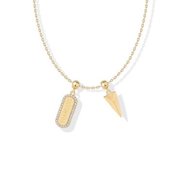 Imagem de PAVOI Conjunto de colar delicado banhado a ouro 14K com pingentes – Corrente ajustável hipoalergênica com pingente de ouro para mulheres – Motivo pequeno e mantra 2 e 3 pingentes removíveis – Joias