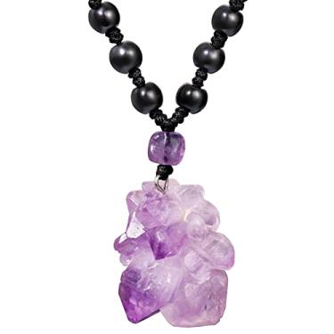 Imagem de Lightock Colar feminino com pingente de cristal de ametista de quartzo drusa cru, cristais espirituais e pedras preciosas, meditação, Pedra, Quartzo
