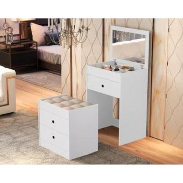 Imagem de Mesa De Cabeceira Penteadeira Olívia Com Banqueta E Espelho (BRANCO)