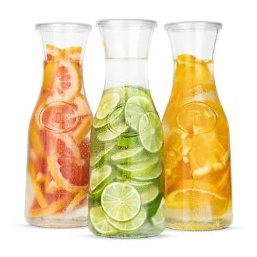 Imagem de Jarras de vidro da Kook, jarra grande – conjunto de 3, dispensadores de bebidas, frascos transparentes para mimosas, água, vinho, leite e suco, com tampas de plástico, 1,5 g podem ser lavadas na