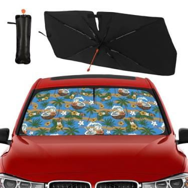 Imagem de Guarda-sol de para-brisa de carro havaiano dobrável coco carro para-brisa protetor solar bloqueador de raios UV mantém o veículo fresco para a maioria dos veículos guarda-sol guarda-sol para janela