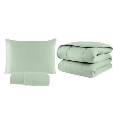 Imagem de Kit Edredom Solteiro 03 Pçs Malha 100% Algodão Dupla Face Liso - Camar