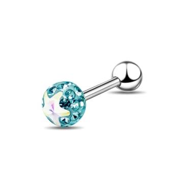 Imagem de OFDNE Piercing de língua em forma de estrela, joia de lingueta de barra de aço, com zircão azul personalizado, incrustado, colorido, estrela, piercing de língua, joia de perfuração humana para