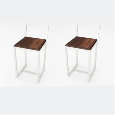 Imagem de Jogo 2 Banqueta Baixa Para Cozinha Branca Assento Imbuia Industrial